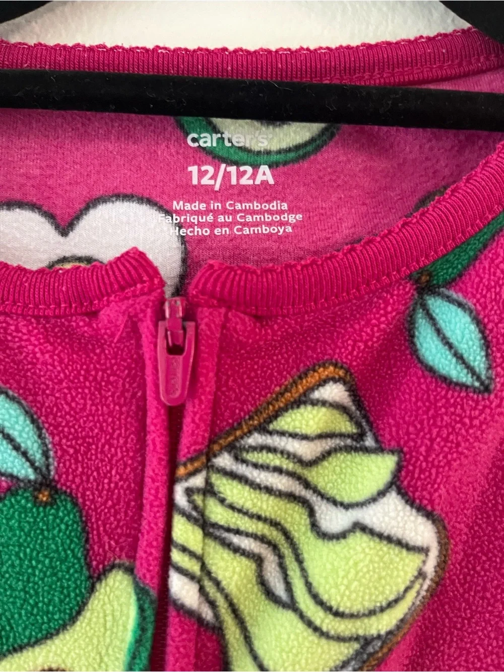 Carter's Bright Pink Avocado & Egg Footed One-Piece Pajamas
